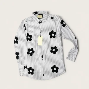 White & Black Floral Stripe