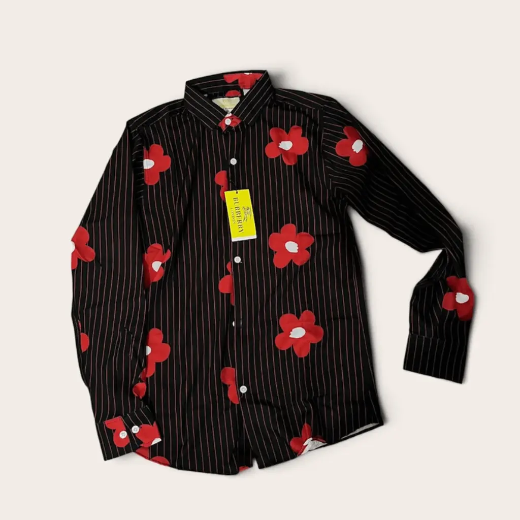 Black & Meroon Floral Stripe
