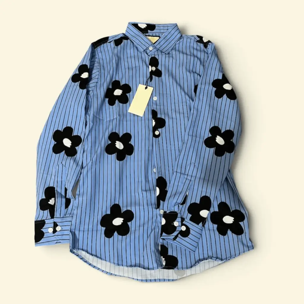 Sky Blue & Black Floral Stripe